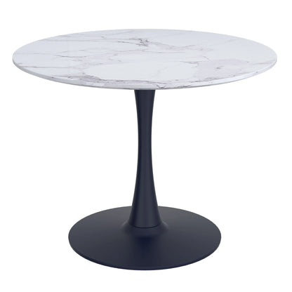 Zilo 40 White Round Dining Table with Faux Marble Top