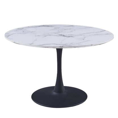 Zilo 48 White Round Dining Table for 6 with Faux Marble Top