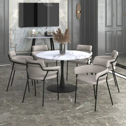 Zilo 48 White Round Dining Table for 6 with Faux Marble Top