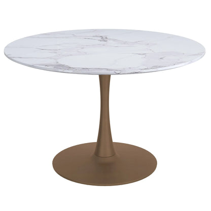 Zilo 48 White Round Dining Table for 6 with Faux Marble Top