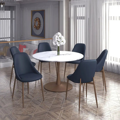 Zilo 48 White Round Dining Table for 6 with Faux Marble Top