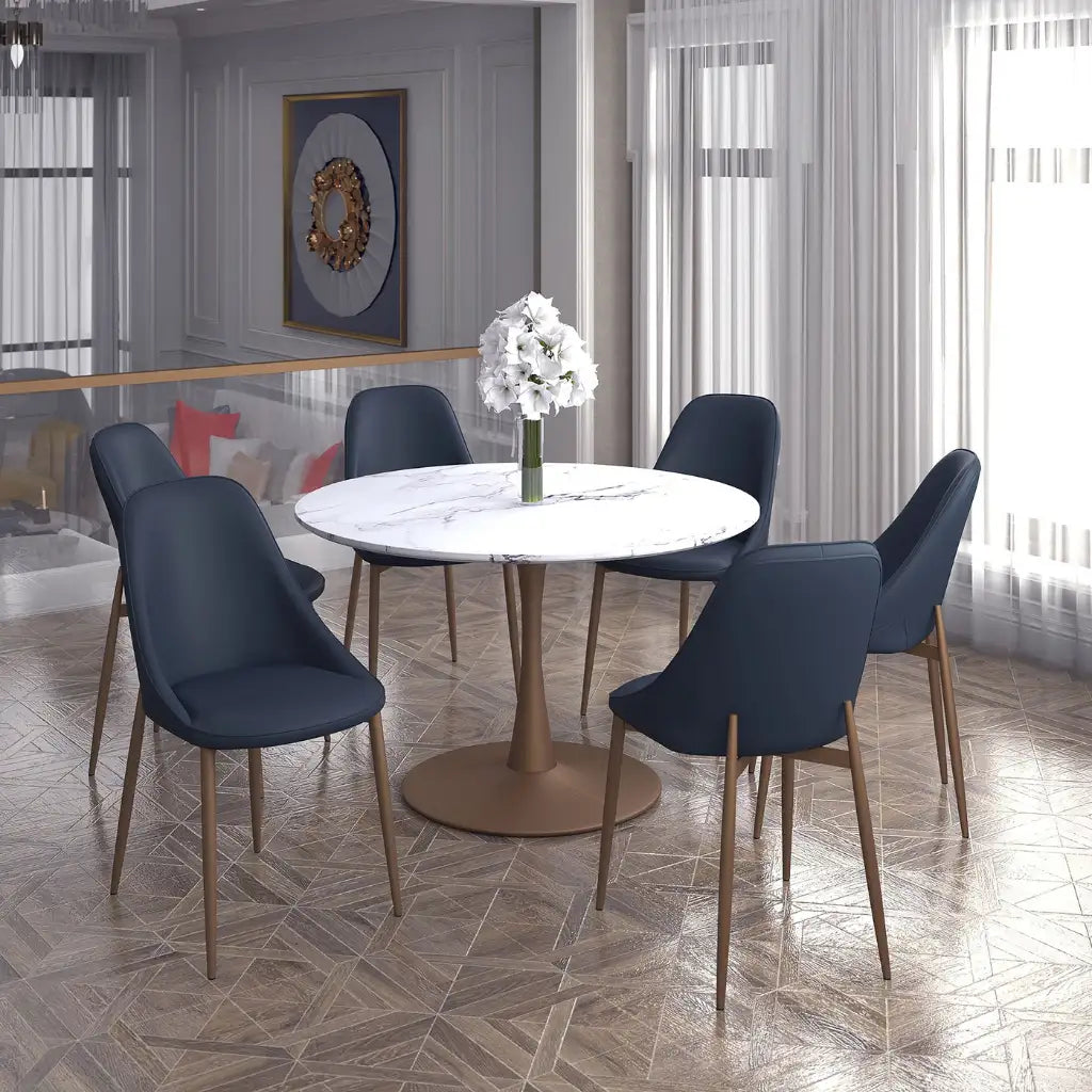 Zilo/Cleo 7pc Round Marble Dining Table Set – Faux Marble Top Table