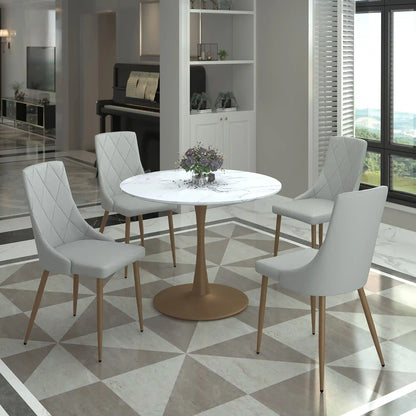Zilo 40 White Round Dining Table with Faux Marble Top