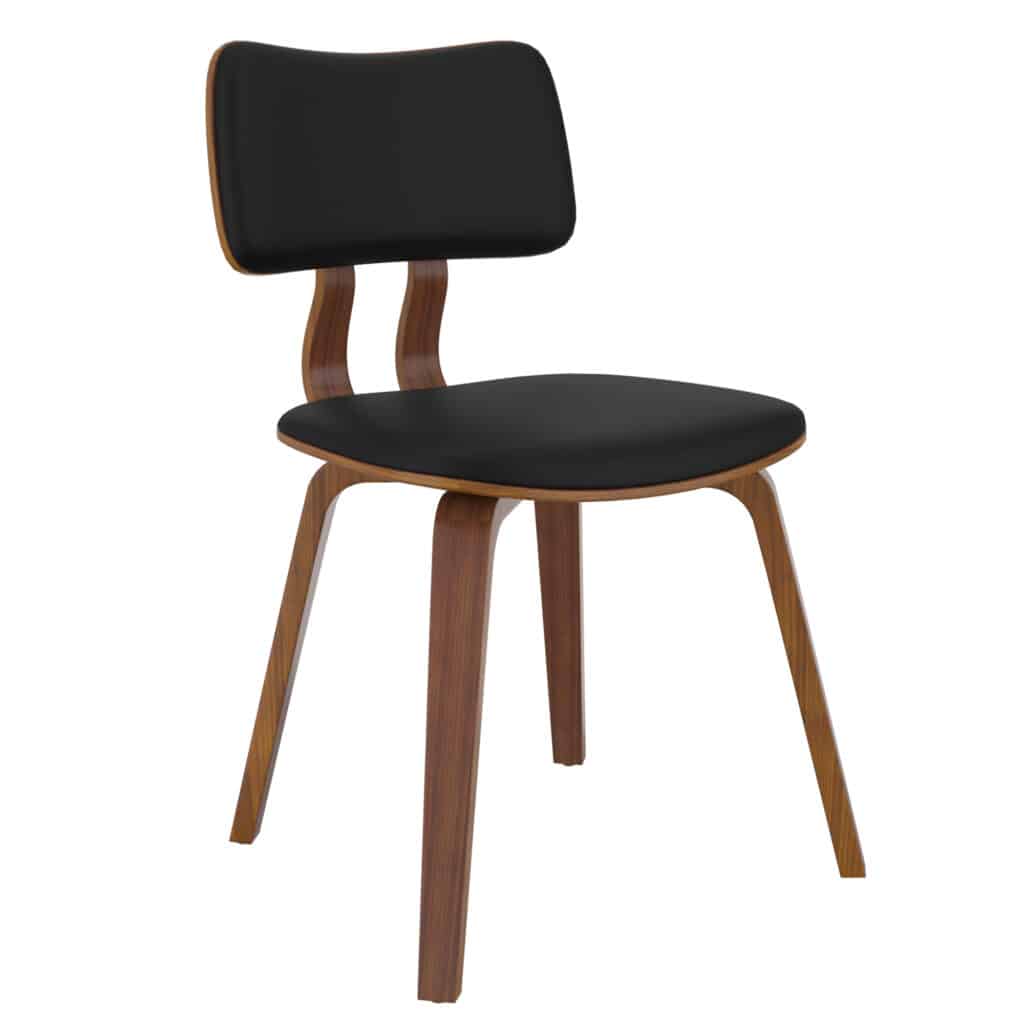 Zuni Side Chair in Black Faux Leather and Walnut | Modern Dining Chair Montréal