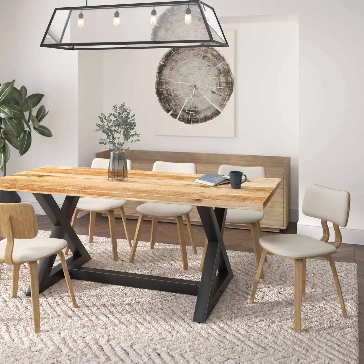 Zuni Mid-Century Modern Dining Chair with Fabric Upholstery and Natural Wood Finish