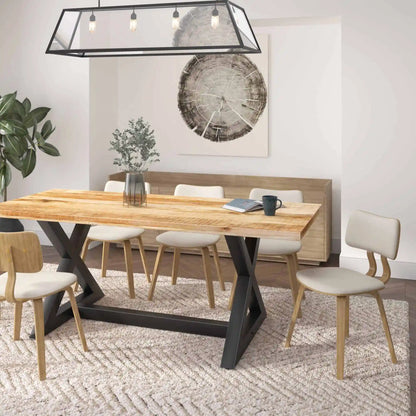 Zuni Mid-Century Modern Dining Chair with Fabric Upholstery and Natural Wood Finish
