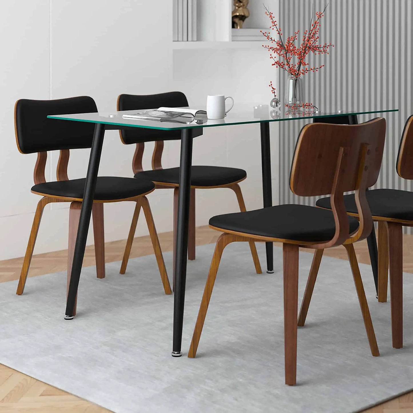 Zuni Side Chair in Black Faux Leather and Walnut | Modern Dining Chair Montréal