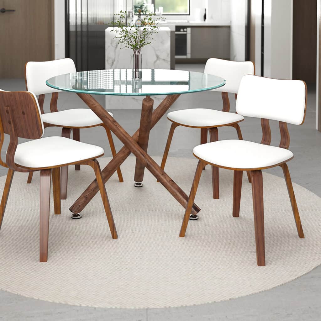 Zuni Mid-Century Modern Dining Chair with Fabric Upholstery and Natural Wood Finish