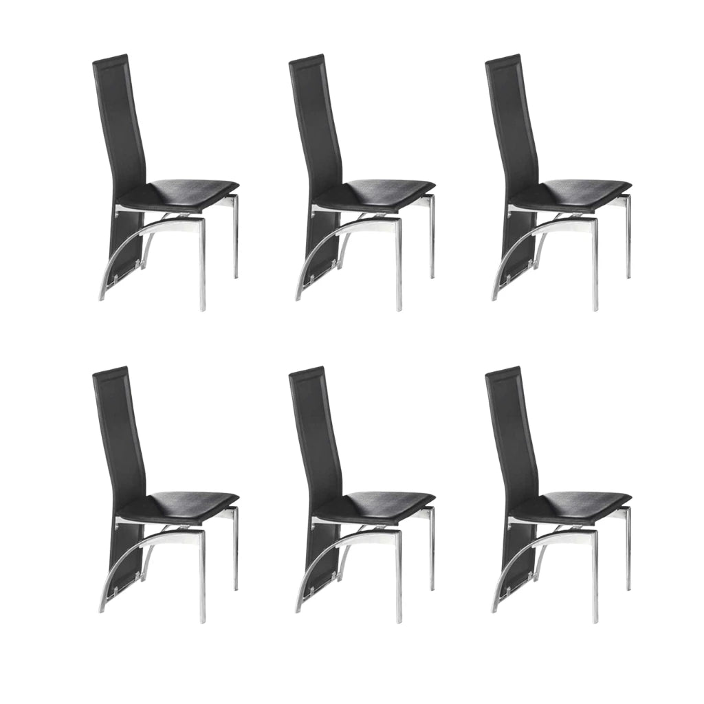 Set of six black dining chairs with chrome legs 