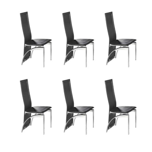 Set of six black dining chairs with chrome legs 