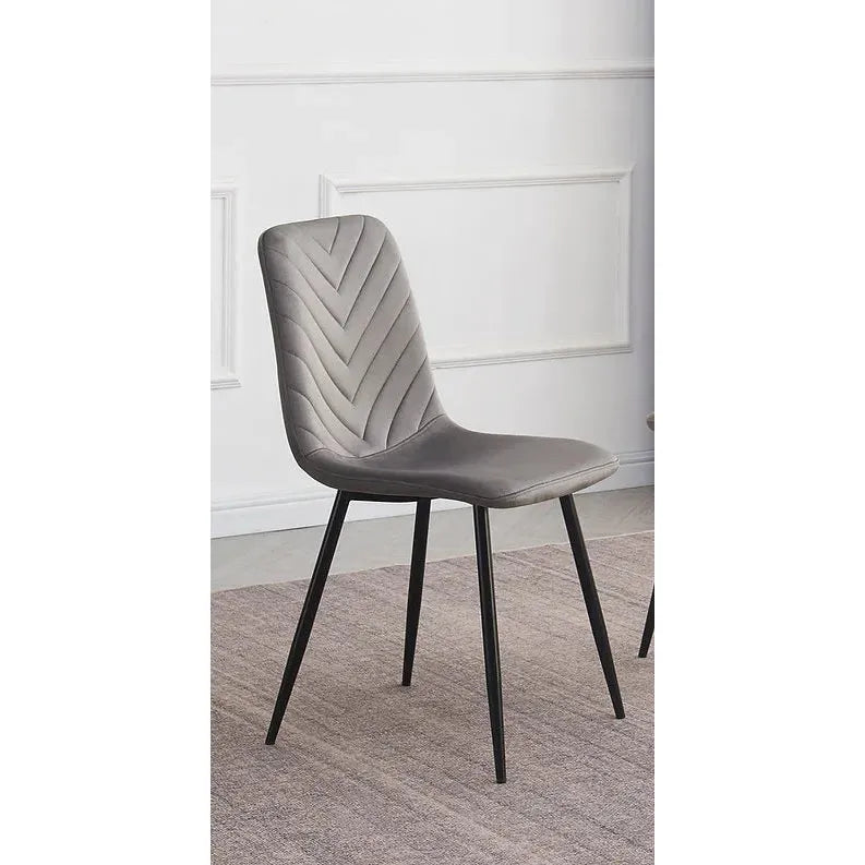 Set of 6 Grey Velvet Dining Chairs with Steel Legs