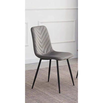 Set of 6 Grey Velvet Dining Chairs with Steel Legs