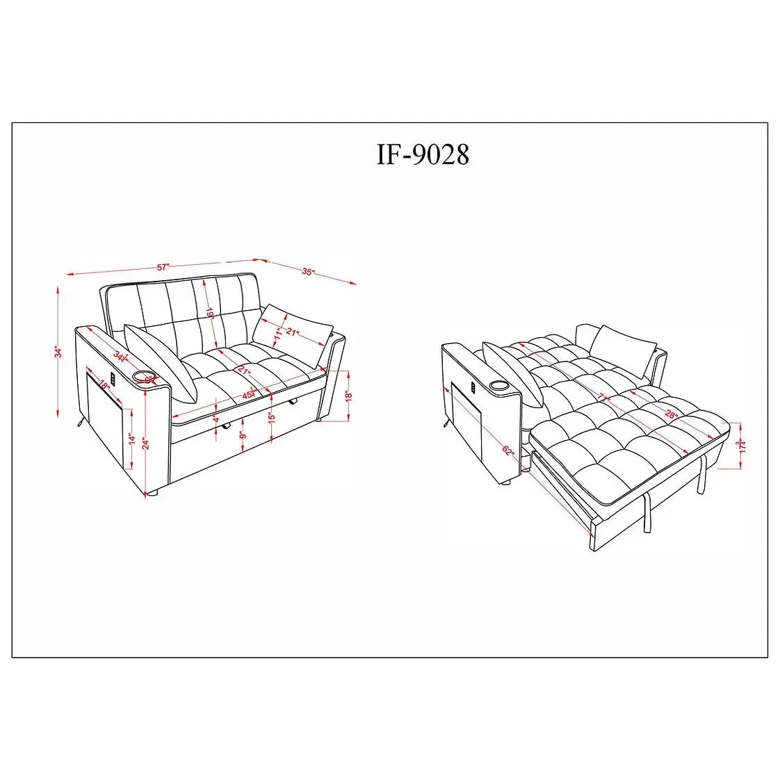 Convertible Sofa Bed Sectional with Storage & USB