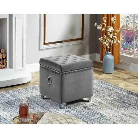 Stylish Velvet Storage Ottoman with Chrome Legs and Tufted Top