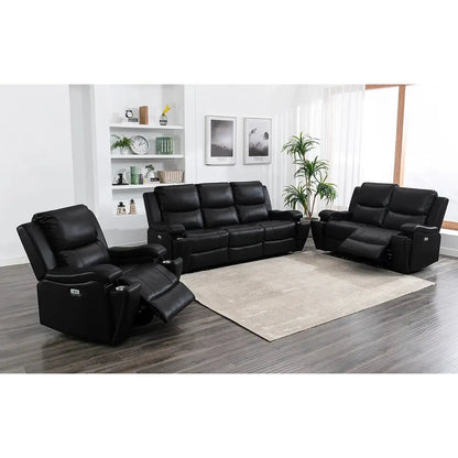 3PC Power Reclining Leather Sofa Set with USB & Cup Holders
