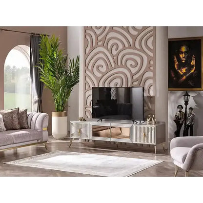 NEHIR Beige & Gold Sofa Set (3+2+1) – textured fabric sofa