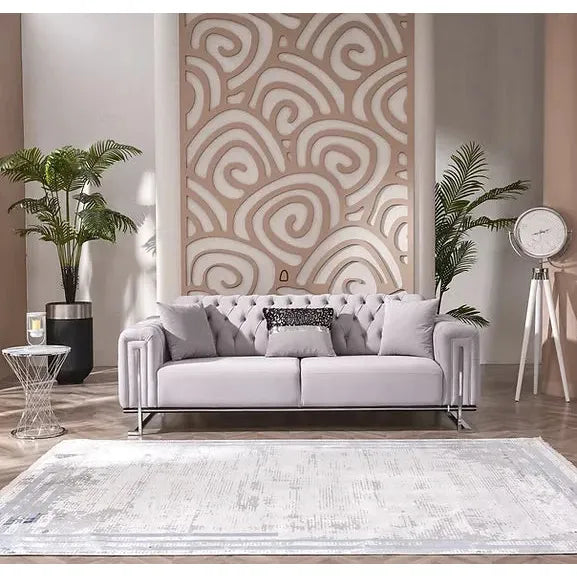 DREAMS Sofa Set with Stainless Steel Legs and Convertible Bed - Light Gray