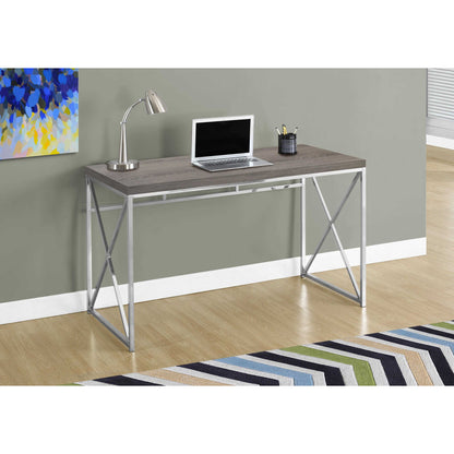 Compact Computer Desk – 47" Dark Taupe Wood Look with Chrome X-Frame