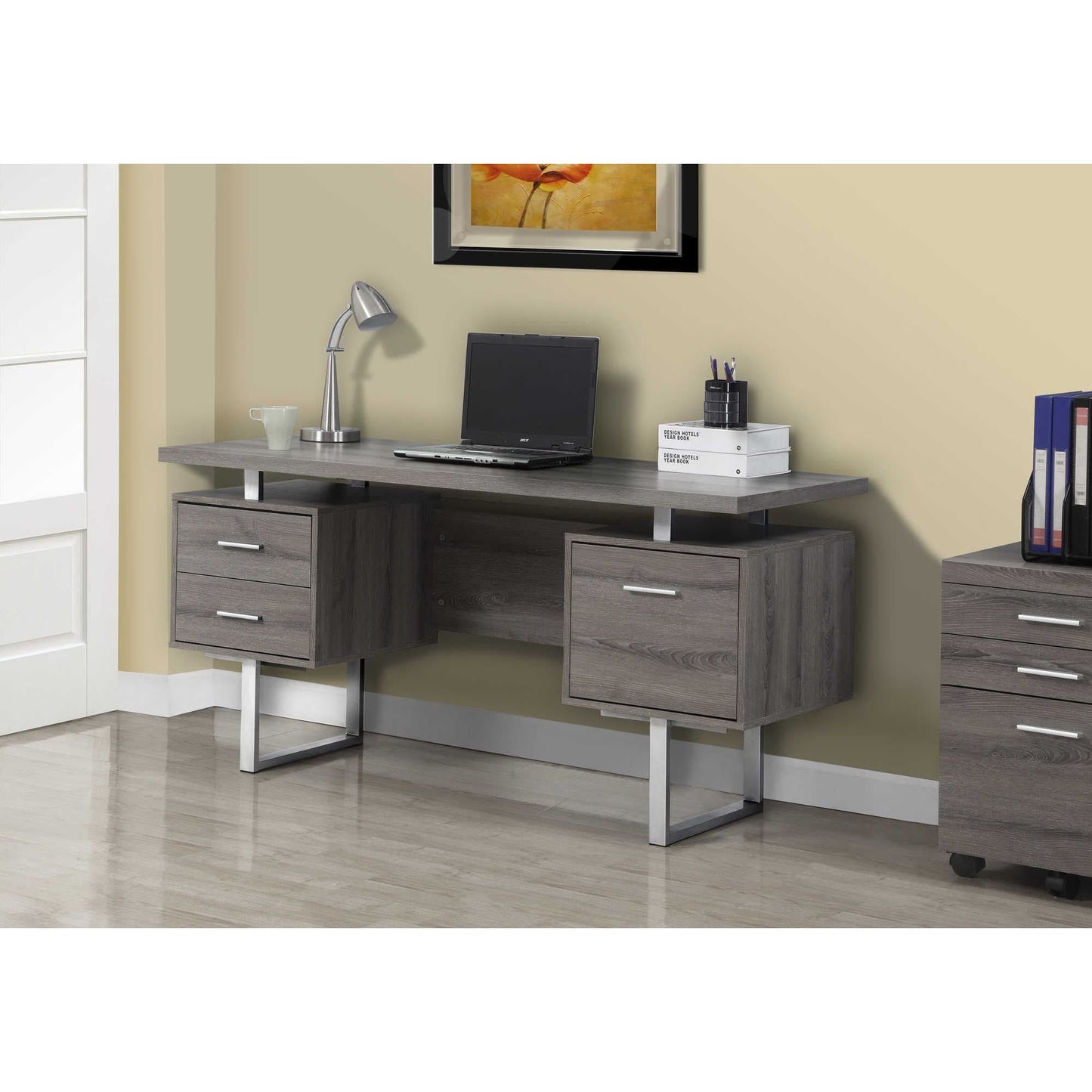 Modern Computer Desk with Storage Drawers and File Cabinet –  Reversible Design
