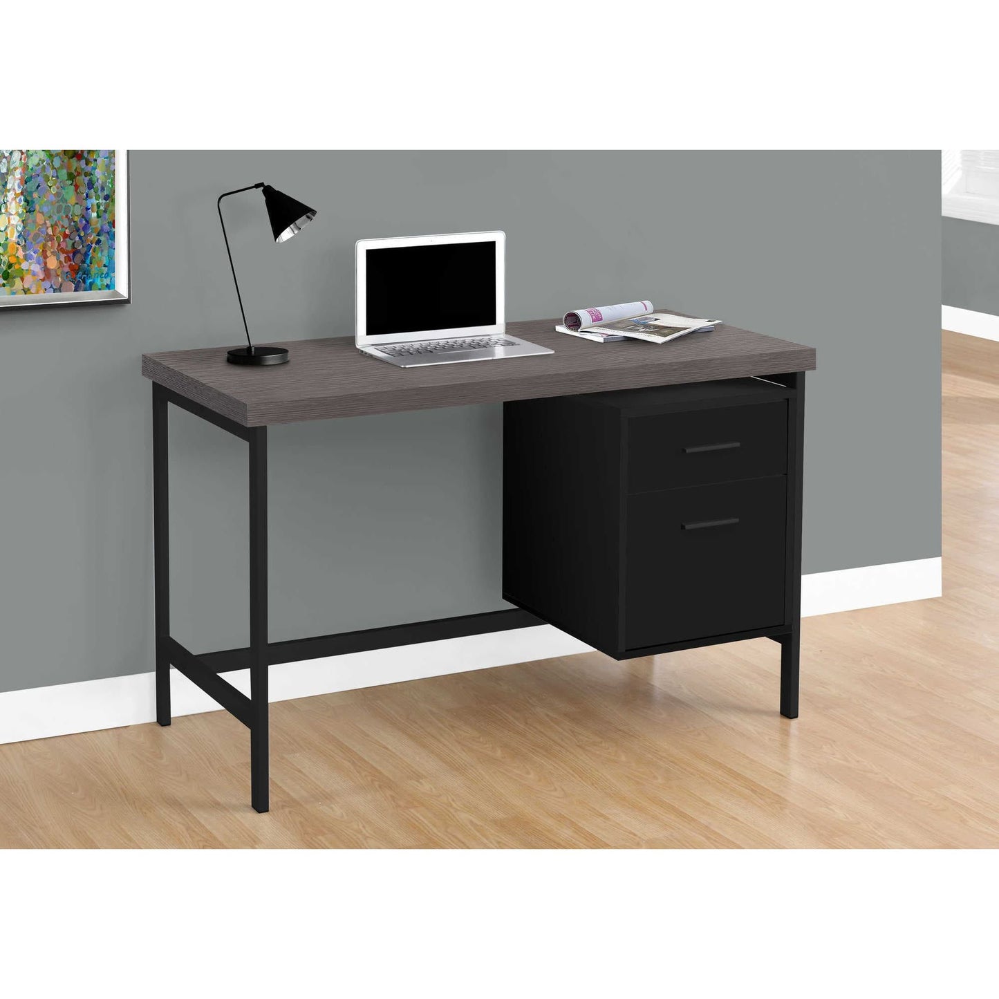 Black and Grey Computer Desk with File Drawer And storage Drawers