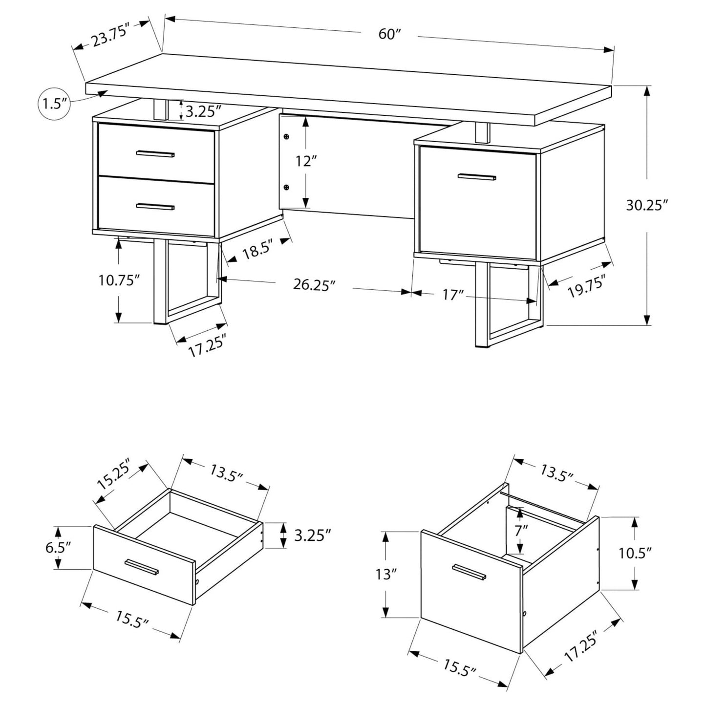 Reclaimed Wood Look Computer Desk with Storage Drawers and File Cabinet –  Reversible Design