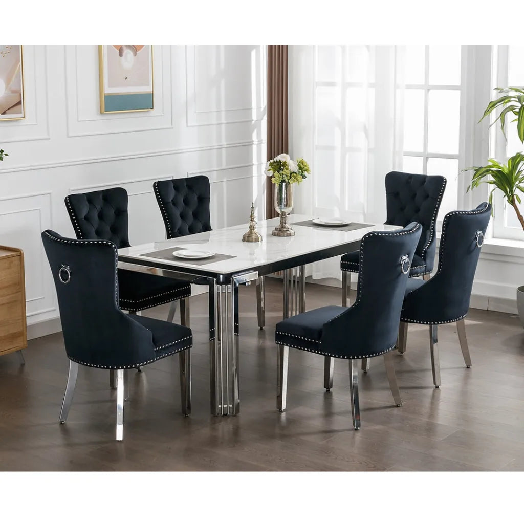 7 Piece Dining Set with Velvet Chairs