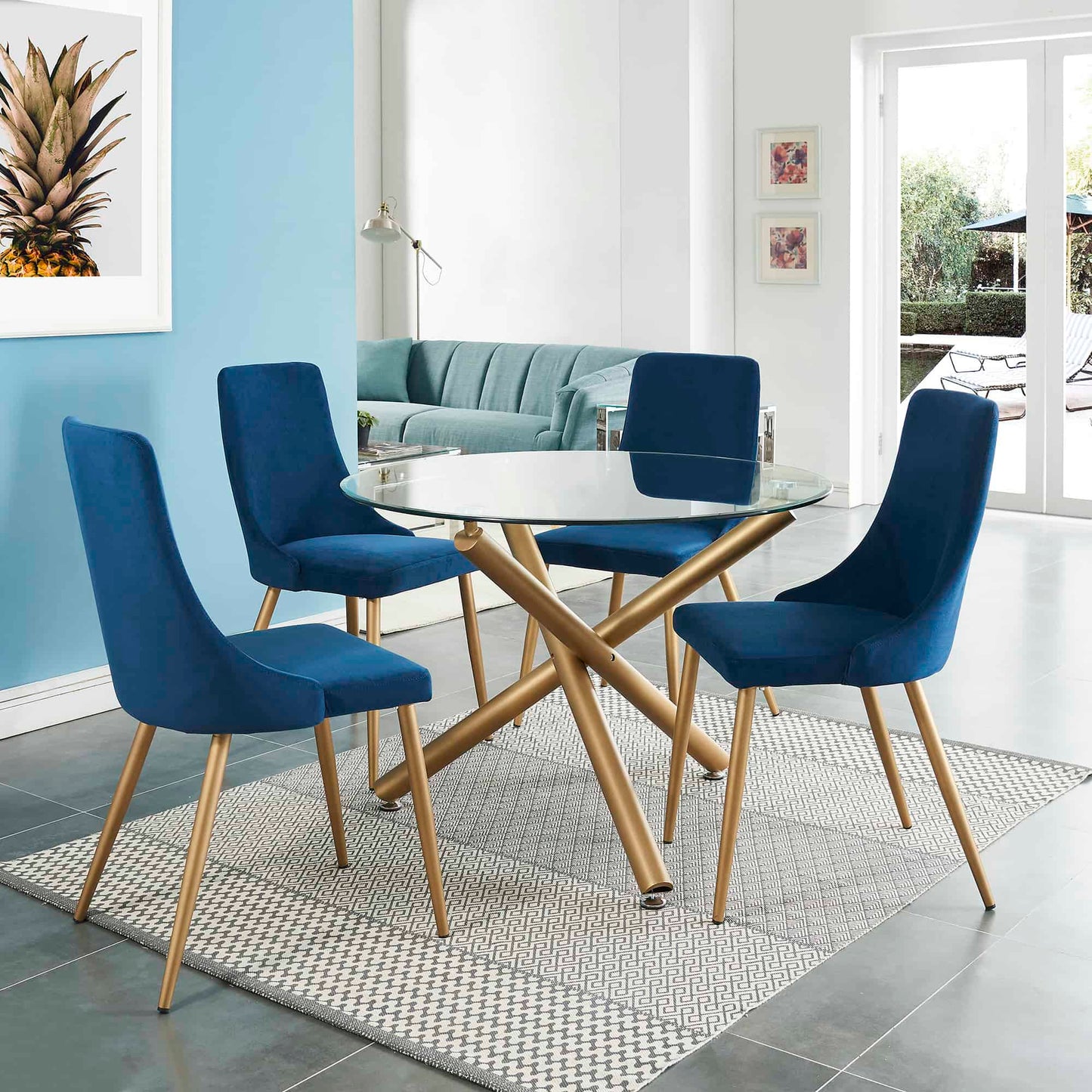 Carmilla Velvet Dining Chairs – with Gold Metal Legs - Set of 2
