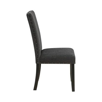 Side profile of fabric dining chair