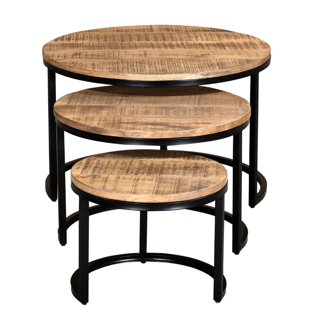 Darsh 3pc Nesting Coffee Table Set With Rustic Mango Wood Tops