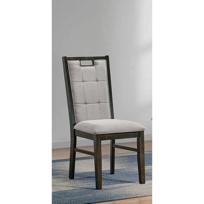 Dining chair with gray cushioned seat 