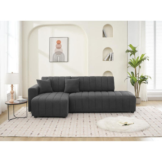 Florence Contemporary Compact Grey Velvet Sectional Sofa with Fine Lines. For Living Room