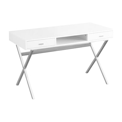 Glossy White Compact Design Computer Desk with Storage Drawers