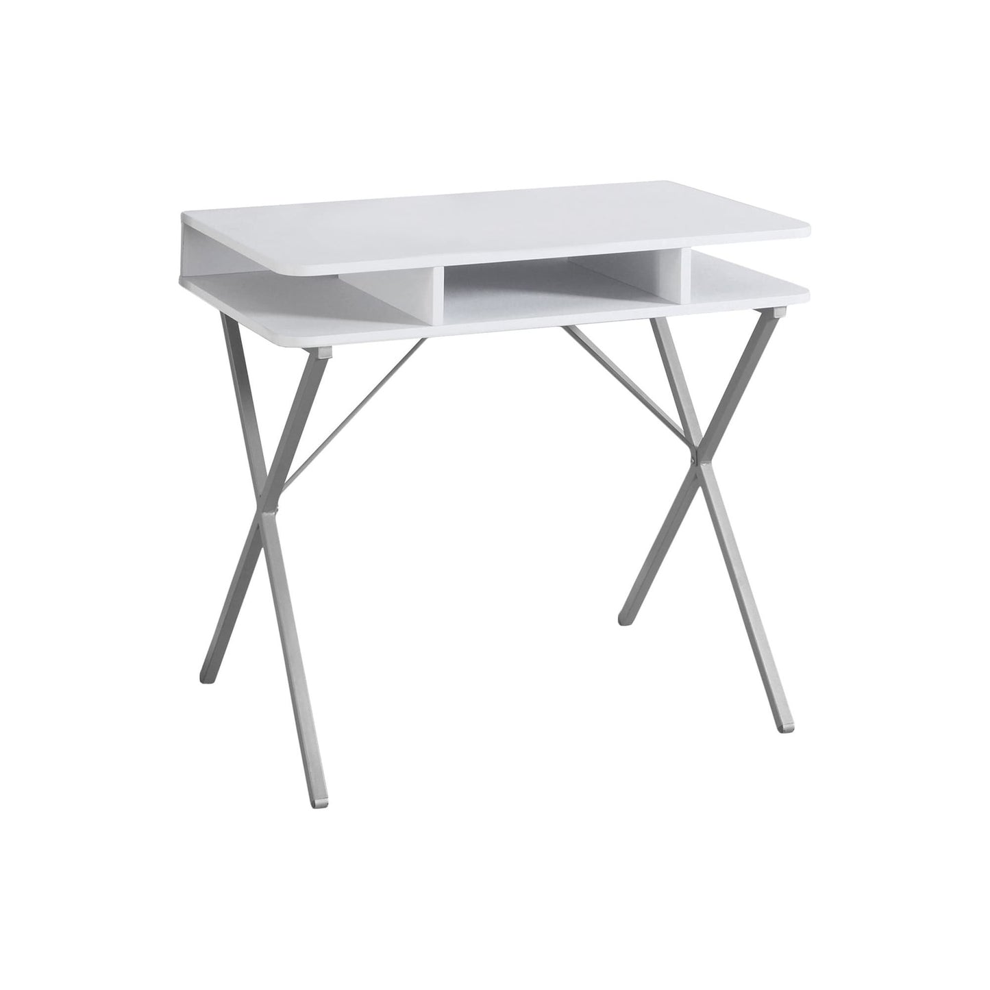 31" White Computer Desk with Storage Shelves – Modern X-Design