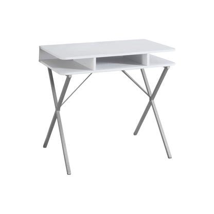 31" White Computer Desk with Storage Shelves – Modern X-Design
