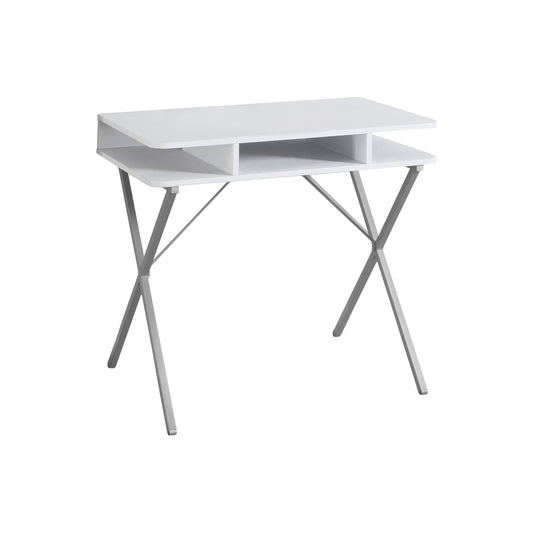 31" White Computer Desk with Storage Shelves – Modern X-Design