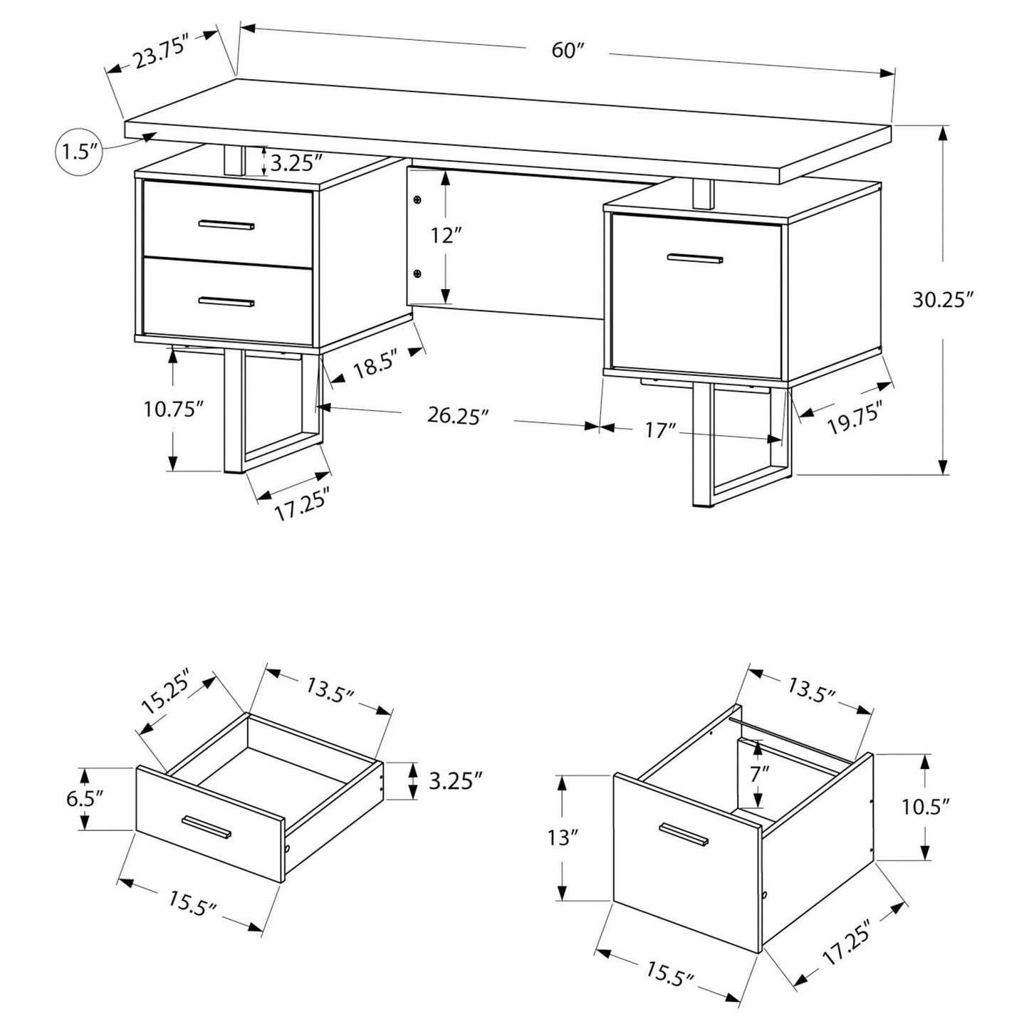 White Computer Desk with Drawers – Home Office Desk with File Storage and Reversible Setup