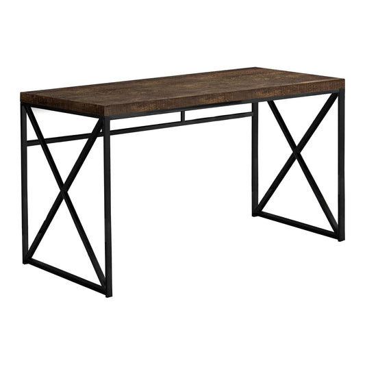 47" Compact Computer Desk –  Brown Reclaimed Wood Look with Black Metal X-Frame