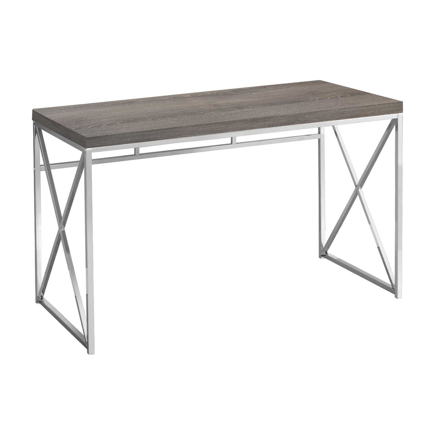 Compact Computer Desk – 47" Dark Taupe Wood Look with Chrome X-Frame