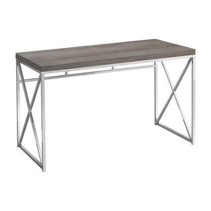 Compact Computer Desk – 47" Dark Taupe Wood Look with Chrome X-Frame