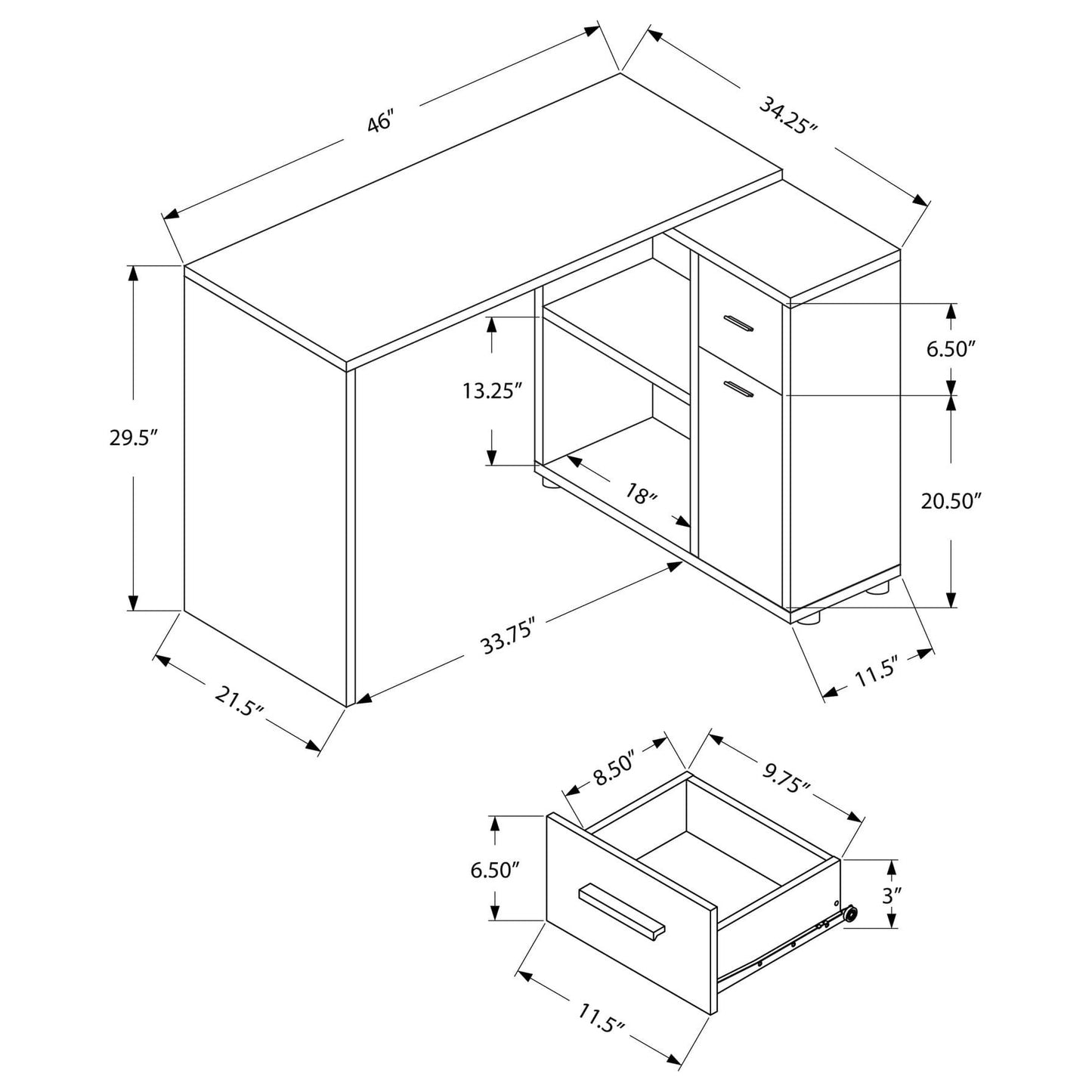 L-Shaped Student Desk – Grey Wood Look Corner Computer Desk with Storage