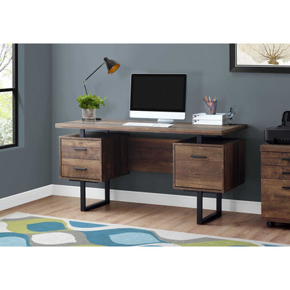 Reclaimed Wood Look Computer Desk with Storage Drawers and File Cabinet –  Reversible Design