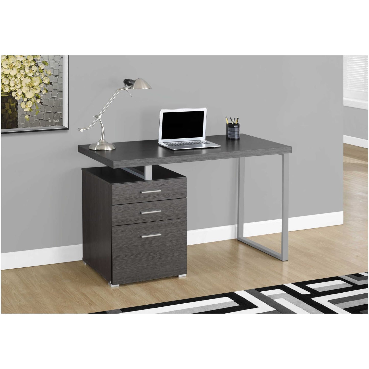 48" Reversible Computer Desk with Grey Wood-Look Finish and Storage Drawers