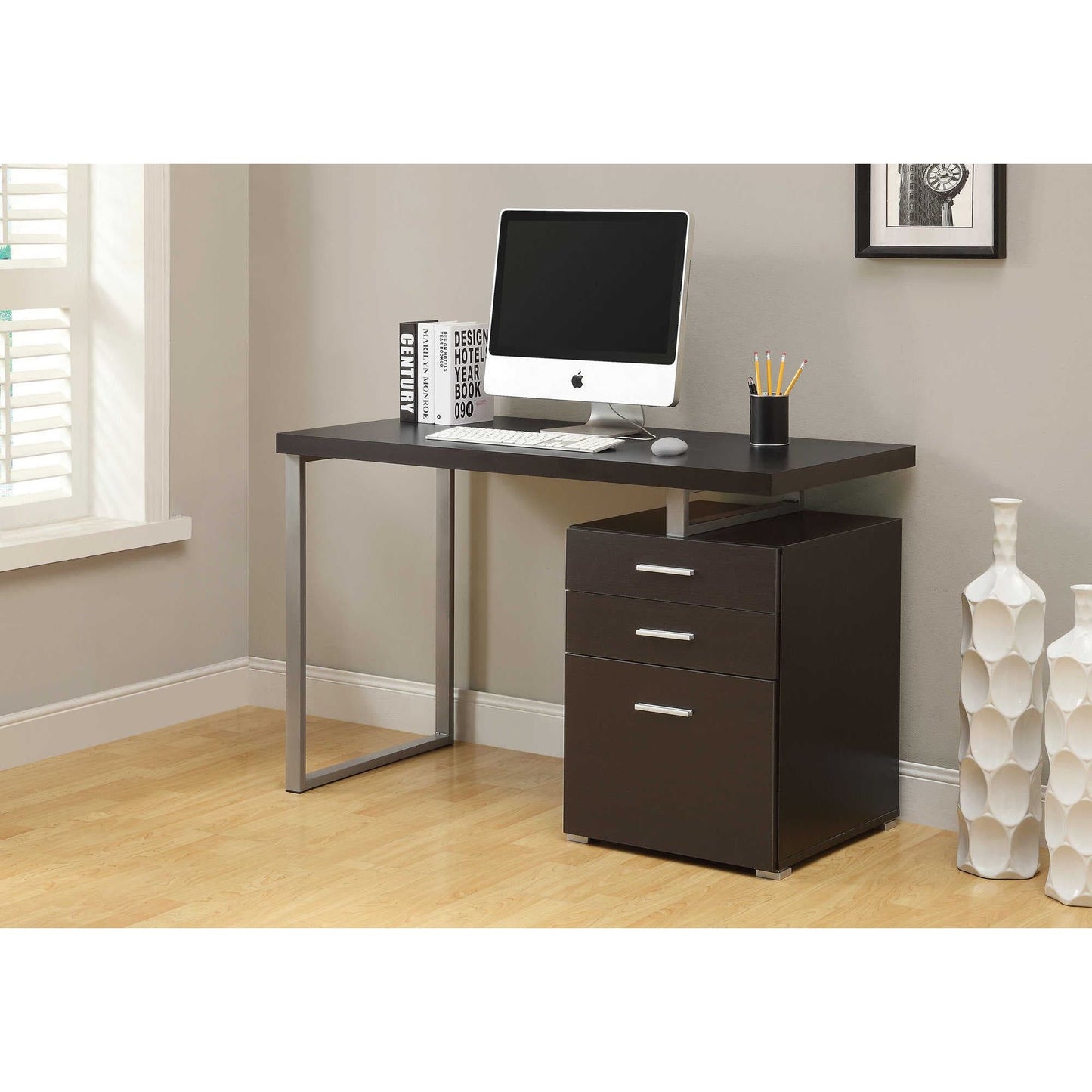 48" Espresso Reversible Computer Desk with Storage Drawers