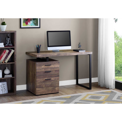 Brown Reclaimed Wood Computer Desk with Storage Drawers – Reversible
