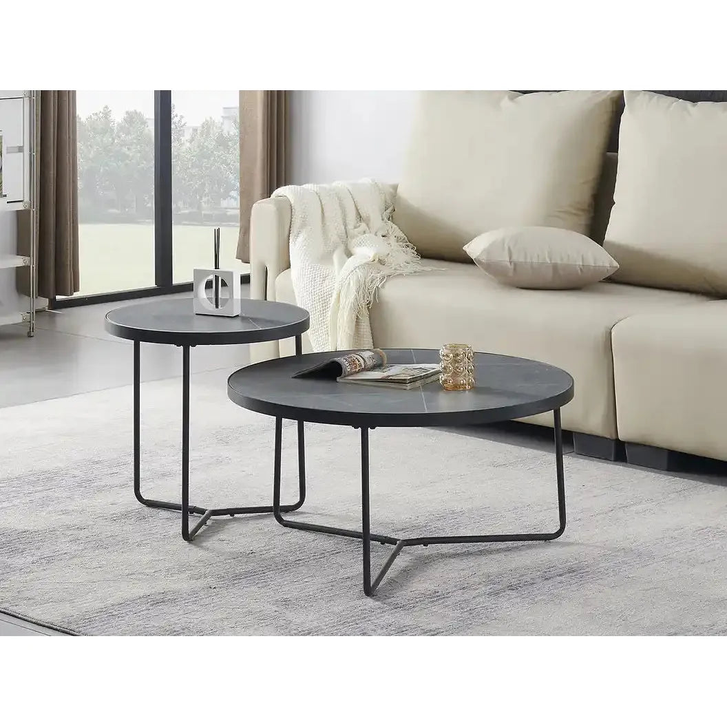round marble black coffee table set for living room