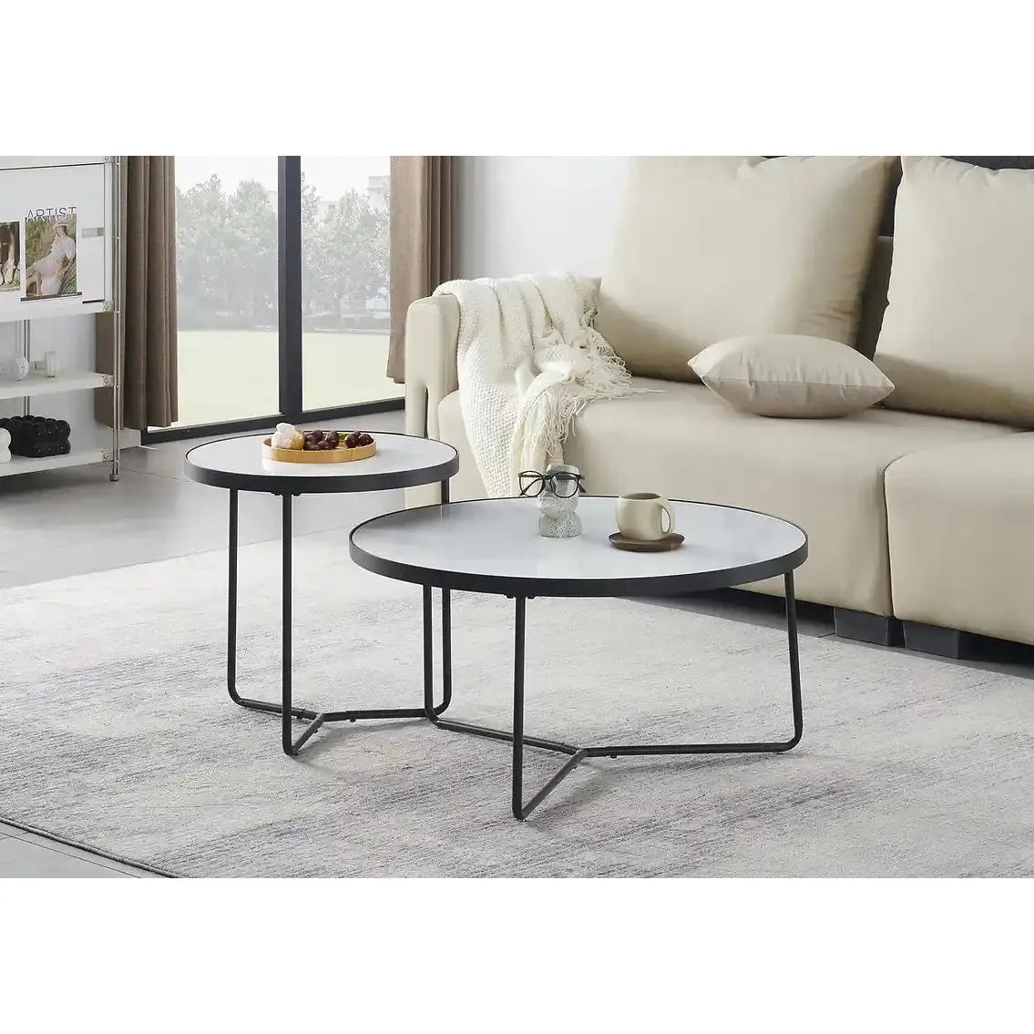 round marble coffee table set