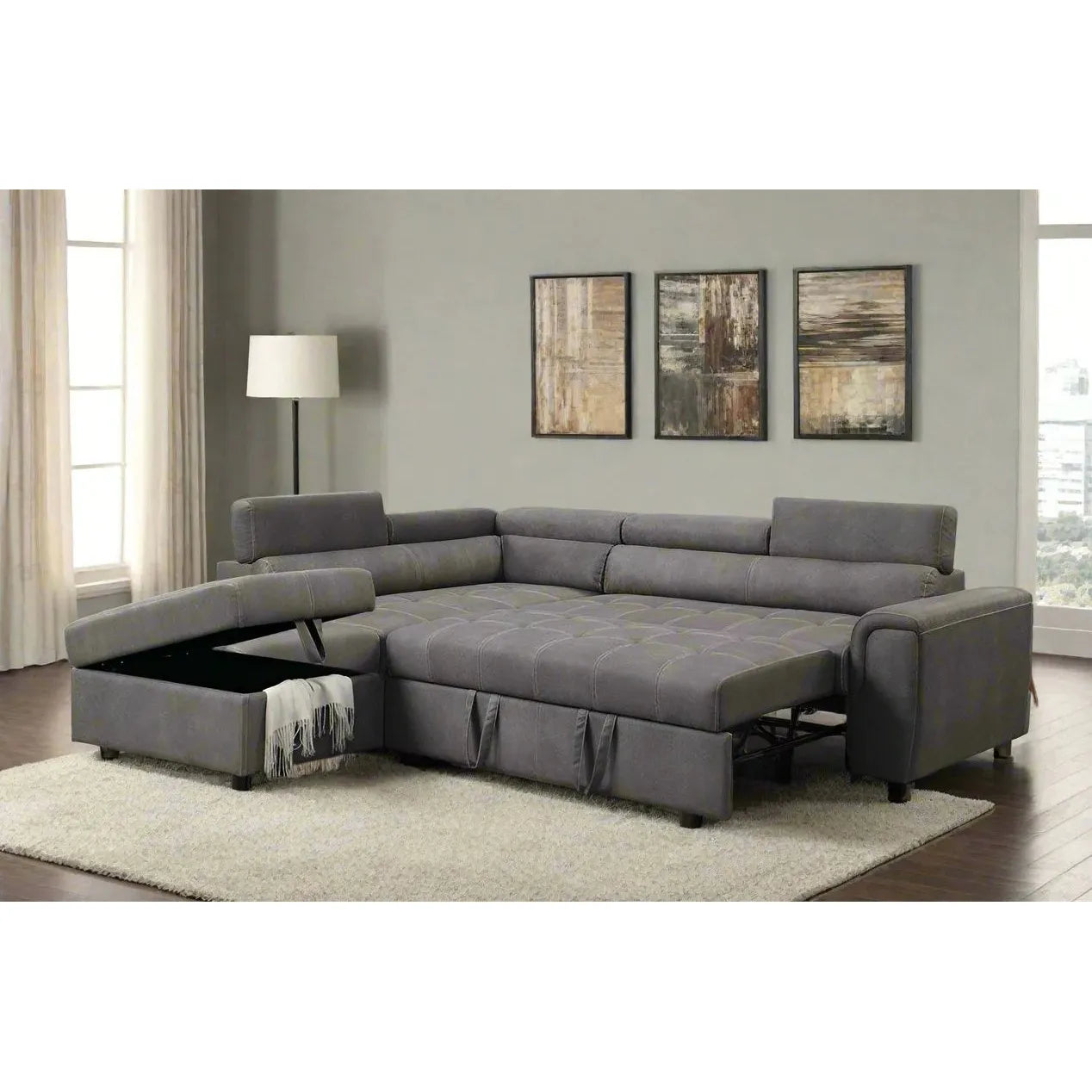 Carolina Fabric Sofa Bed Sectional – Adjustable Headrests, Contrast Stitching