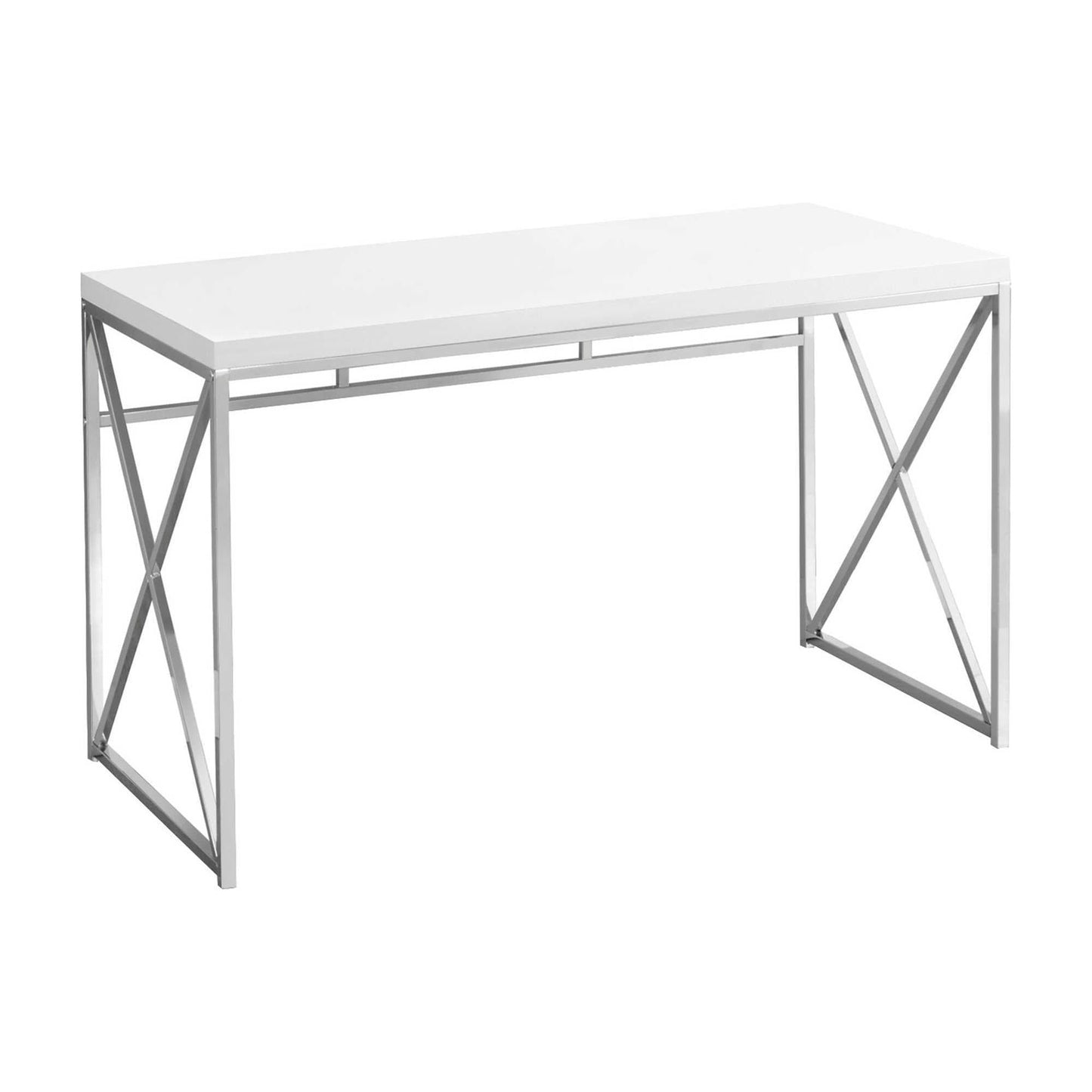 Glossy White Computer Desk with Chrome X-Design Base