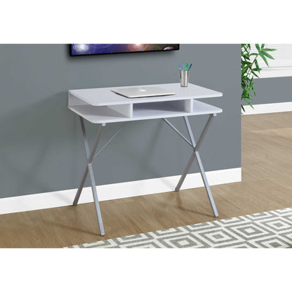 31" White Computer Desk with Storage Shelves – Modern X-Design