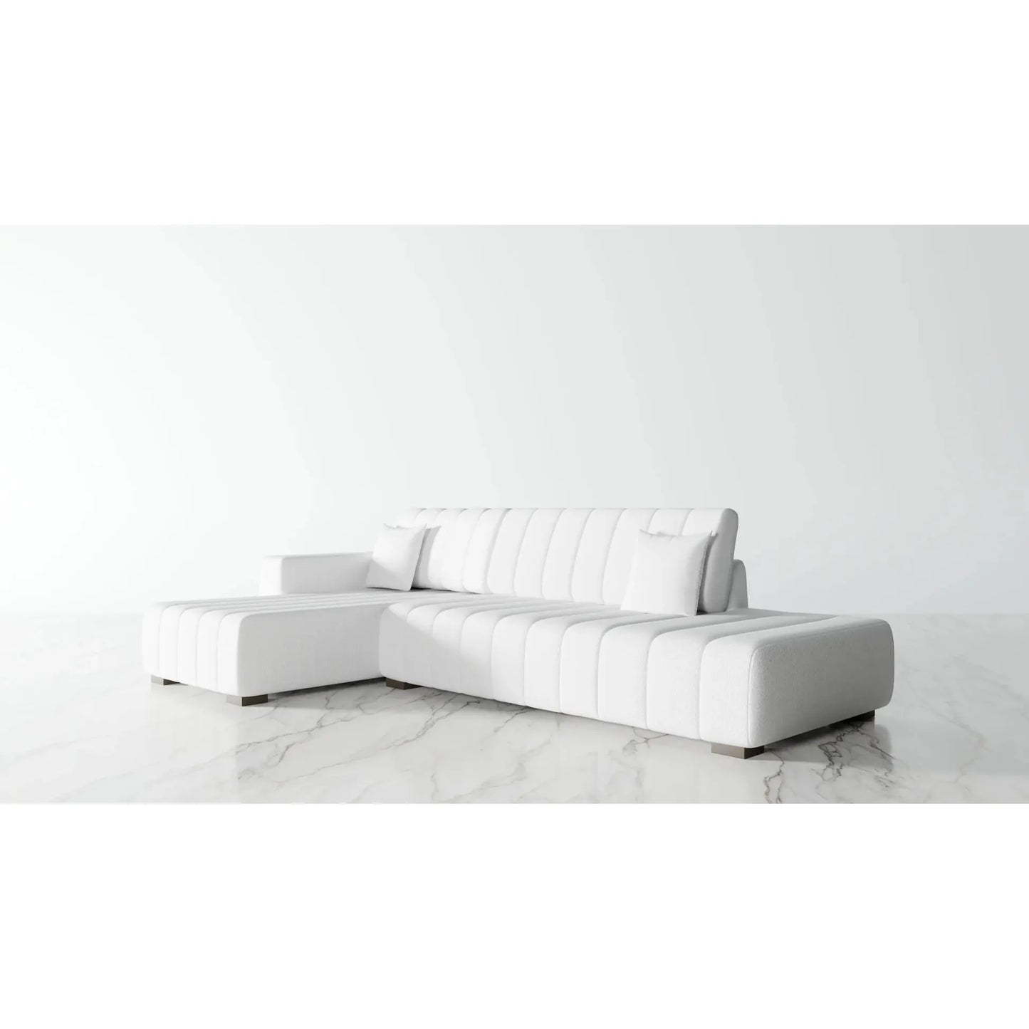 Florence White Velvet Sectional Sofa with Fine Lines –  For Living Room 